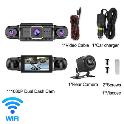 4 Channel 3-Inch IPS HD Dash Cam Night Vision Quad-Recording 1080P GPS Driving Recorder WiFi Connect Accident Recording Lock