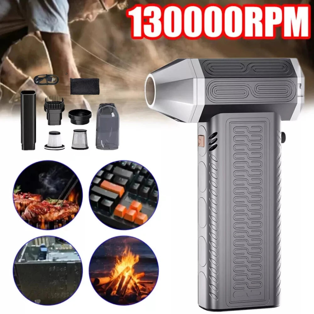 130000RPM  2 In 1 Mini Blower Fan Turbo Jet Fan Brushless Motor Handheld Duct Fan Electric Air Duster Speed Adjustable Cordless Jet Dry Air Blower