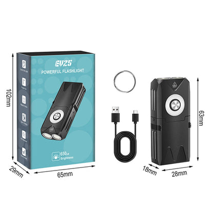 SEEKNITE EV15 650 Lumens Portable Outdoor Emergency Magnetic EDC Flashlight - White Light + RGB Aluminum Alloy Keychain Light with Type-C Rechargeable LED Keychain Light