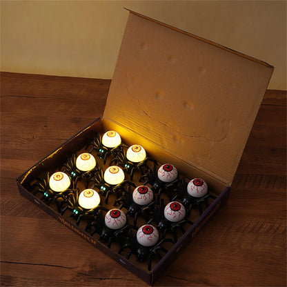 Elfeland 12PCS Halloween Spider Tea Lights with Glowing Eyes LED Flameless Spider Candle Halloween Decors with Skull & Eye Designs for Party Home Scary Atmosphere