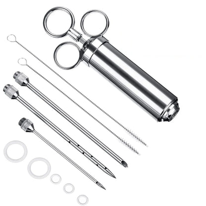 304 Meat Injector Stainless Steel BBQ Meat Injector Marinade Syringe 60ml with 3 Needles Kitchen Beef Gadget