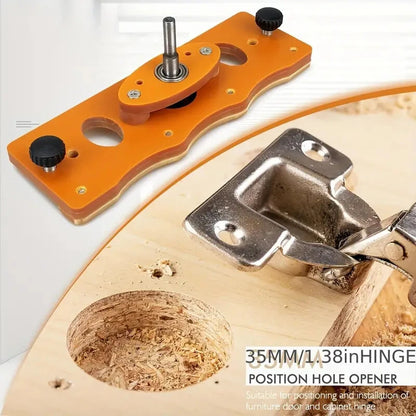 35mm Hinge Hole Drilling Guide Jig Cabinet Door Hinge Positioning and Punch Locator Woodworking Tool with Low Noise High-Speed Rotation Bearing