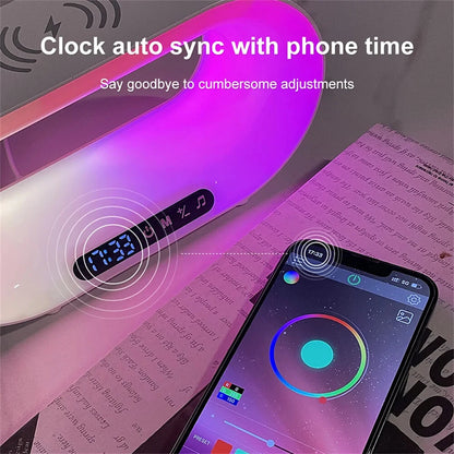 Multi-function 3 In 1 LED Night Light APP Control RGB Atmosphere Desk Lamp Smart Multifunctional Wireless Charger Alarm Clock