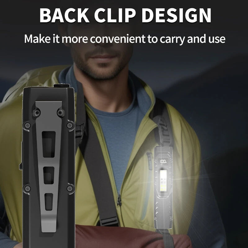 Bikight DT007 1200LM Portable Tactical Flashlight With Side Floodlight Double Tail Swich Ultra Bright Mini LED Torch Rechargeable Outdoor Hiking Camping Fishing Lamp