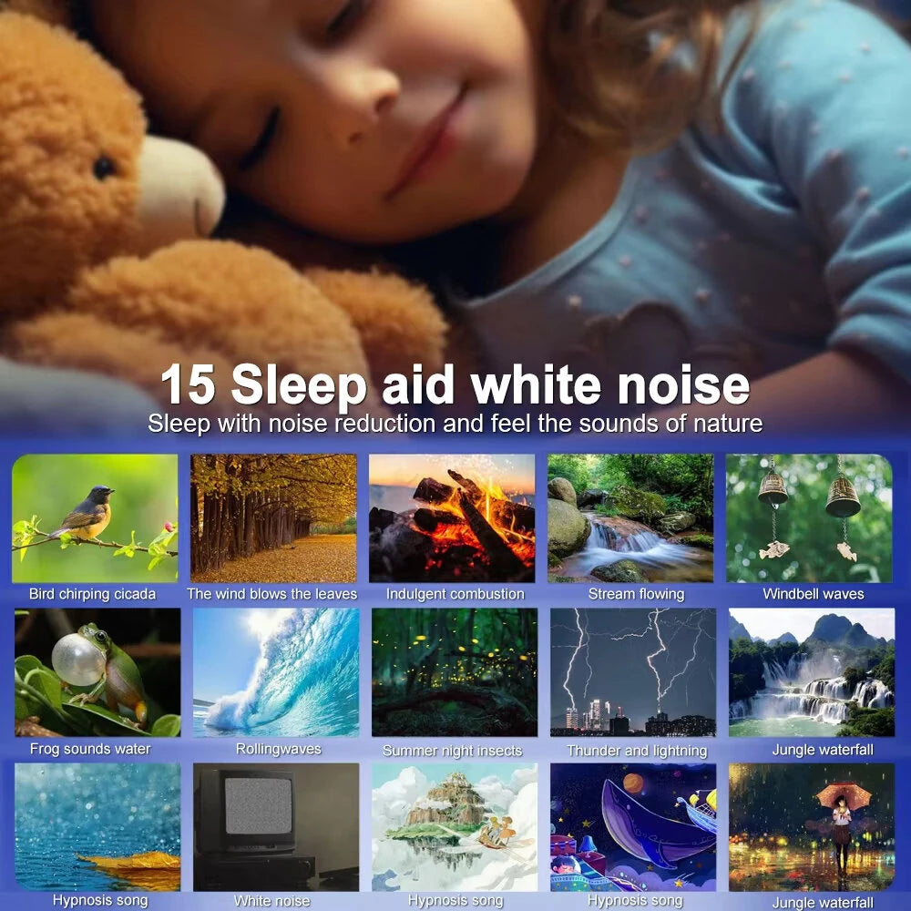 Elfeland Multifunctional Starry Sky Projector Lamp with 13 Star Films Bluetooth Speaker Night Light White Noise Sleep Aid Sounds Time Display Alarm Remote Control