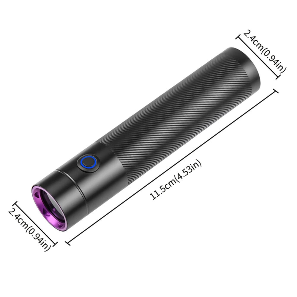 365NM UV MINI Flashlight Black Mirror Purple Light+ Red Beam Type C Rechargeable Filtered LED Ultraviolet Mini Torch Pet Pee Urine Rocks Gem Money UV Light