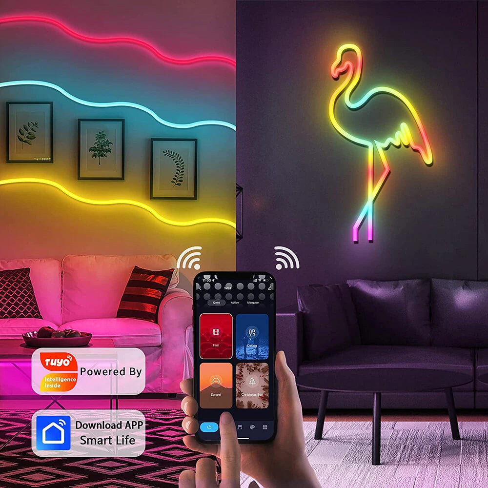 LIXINCORDA Smart LED RGB Neon Strip Lights Bluetooth Color Changing Lights LED Silicone Neon Strip Lights WiFi+Bluetooth APP Control Light Strips