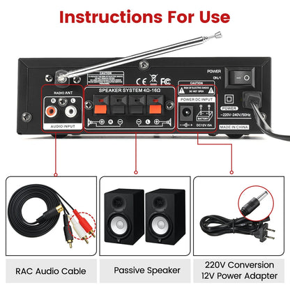 AUTSOME 12V 220V 50Wx2 HIFI Stereo Audio Amplifier 85db Car Home 2.0 channel Power Amplifier bluetooth