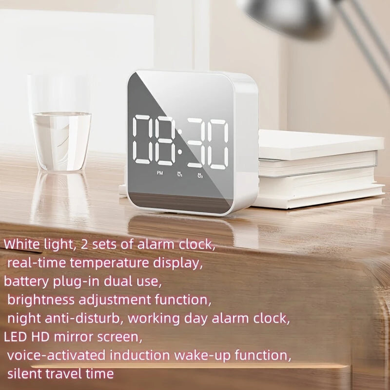 LED Clock Student Alarm Clock Plug-In Dual-Purpose Large Screen Display Digital Clock Voice-Controlled Temperature Clock