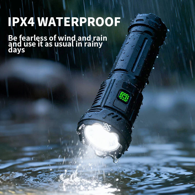 CY-016 Outdoors Digital Display Strong Flashlight with Side Lamp Versatile Light Output Type-C Rechargeable IPX4 Waterproof for Outdoor Emergency