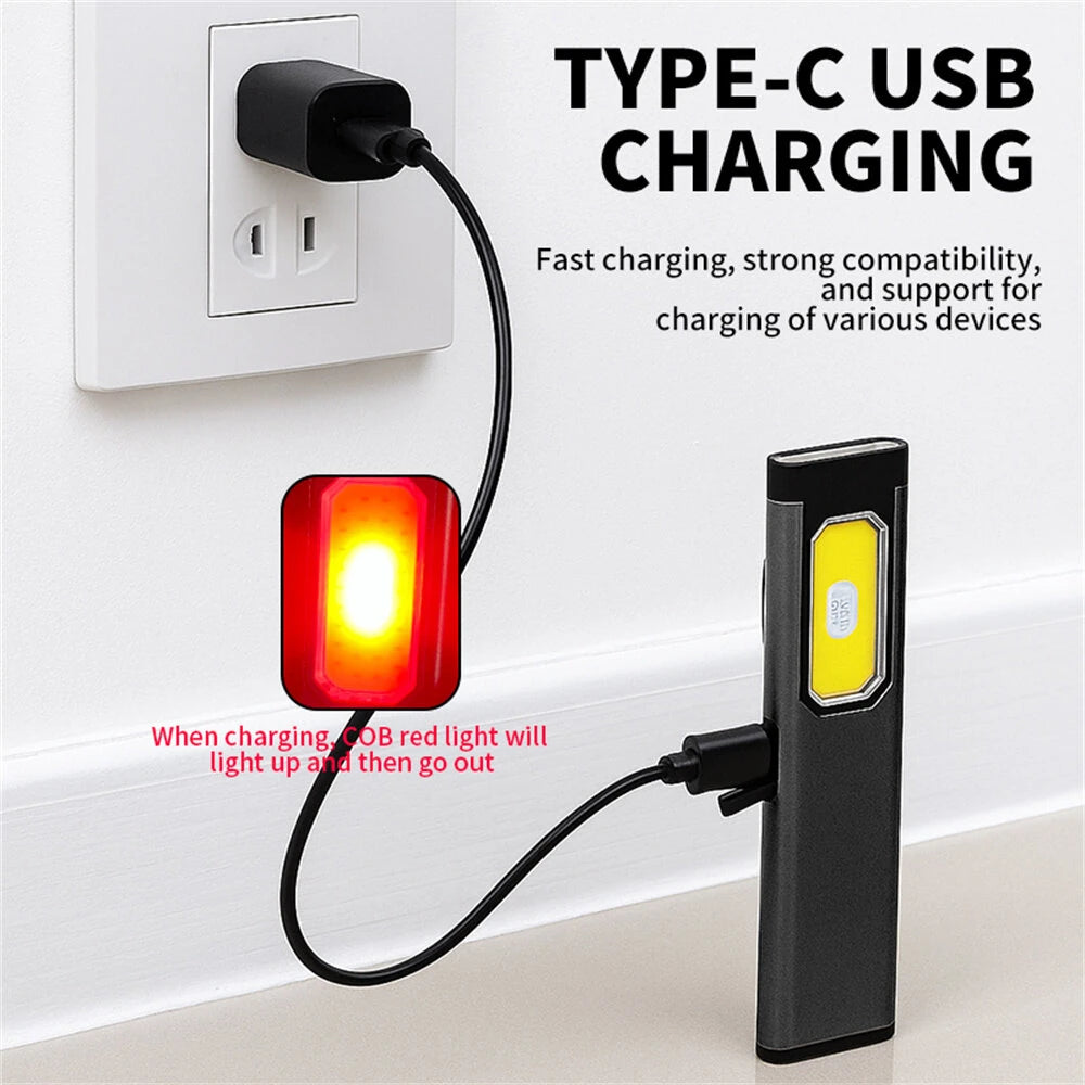 Multi-functional Super Bright LED Mini Flashlight Dual Source USB Rechargeable Work Lamp High Brightness For Camping Hiking Magnetic Back Clip Light for Work Emergency