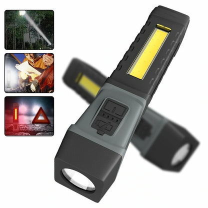 LED+COB Flashlight with Pen Clip Holder Rotatable Tail Flashlight with Magnet Strong Light Flashlight Working Light