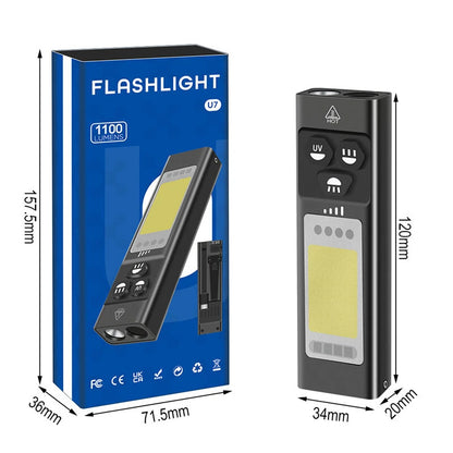 SEEKNITE U7 SST40 1100LM Rechargeable EDC Flashlight With 365nm UV, White LED Combo and RGB Light USB C Rechargeable Portable Pocket Lights Mini Torch with Magnetic Tail Triple Sources for Outdoors Emergency Working