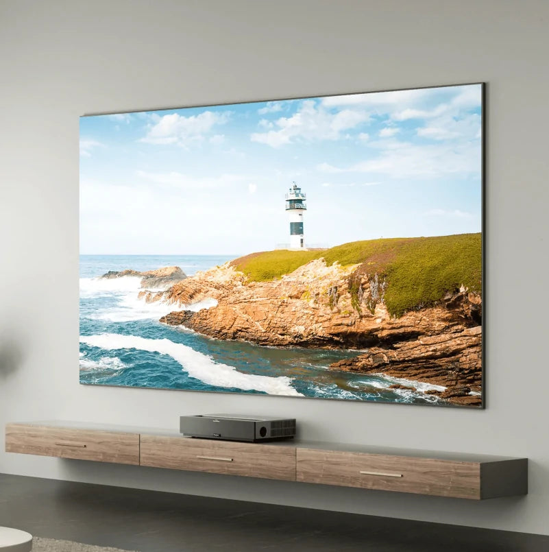 [EU Direct] FENGMI Formovie THEATER Triple Color 4K Google Assistant Smart T1 Short Throw Laser Projector Global Version UST UHD ALPD 4.0 RGB+ Android 11.0 OS Certificated 107% Rec.2020 color gamut 1800 ISO Lumens