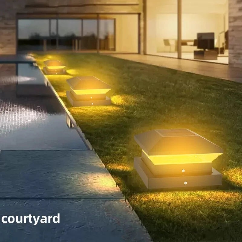 LED Solar Post Light 3000K+6000K Outdoor Transparent Garden Fence Villa Gate Post Lamp Courtyard Wall Lace Column Lamp  IP65 Waterproof