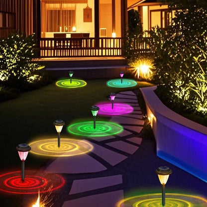 Elfeland 2Pcs Solar Garden Lights Outdoor Lawn Lamps with White/Warm White/RGB Options Auto On/Off Waterproof for Yard Pathway Decor