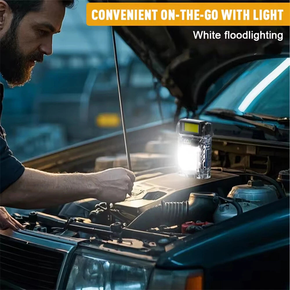 Multifunctional Work Light USB-C Rechargeable Outdoor Tourch Portable COB+LED Powerful Flashlight for Camping Fishing Walking