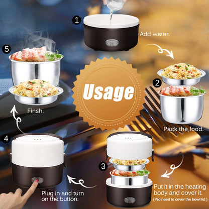 Janolia 1.3L 200W Portable Electric Lunch Box Food Warmer with Removable Stainless Steel Container Electric Heating Bento Lunch Box Food Storage Container EU Plug for Office and Home