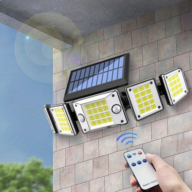 Solar Outdoor Lights Motion Sensor LED Flood Light 280LED 3500 Lumen 3 Modes Waterproof Solar Security Lights With Remote Control Exterior 5  Heads Wall Light
