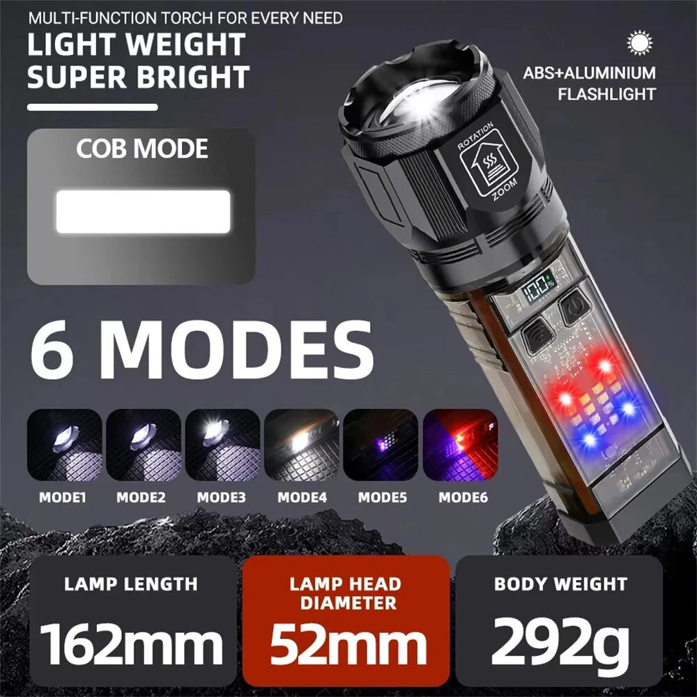 Bikight Multi-function Solar LED Flashlight Telescopic Zoom Torch 6 Modes Light Outdoor Emergency Power Bank LED Solar Lantern