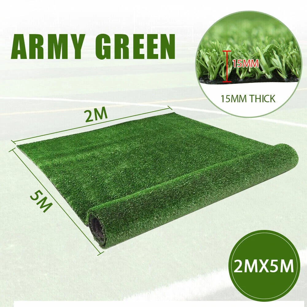 Premium Quality UV Resistant Artificial Grass Mat 15mm Thick Fire Retardant PP+PE Material Easy Clean Cut to Fit Indoor Outdoor Use Durable Lawn Decoration Green