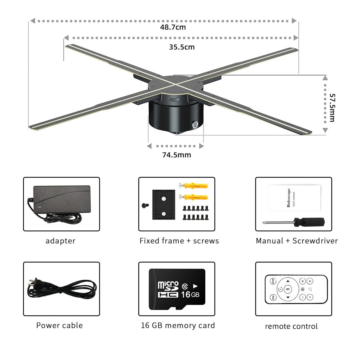 Elfeland P50 Wifi Holographic Fan 3D Advertising Machine 576 LED Sign Neon Smart HD Player Support Video Picture Logo Holographic Light EU Plug