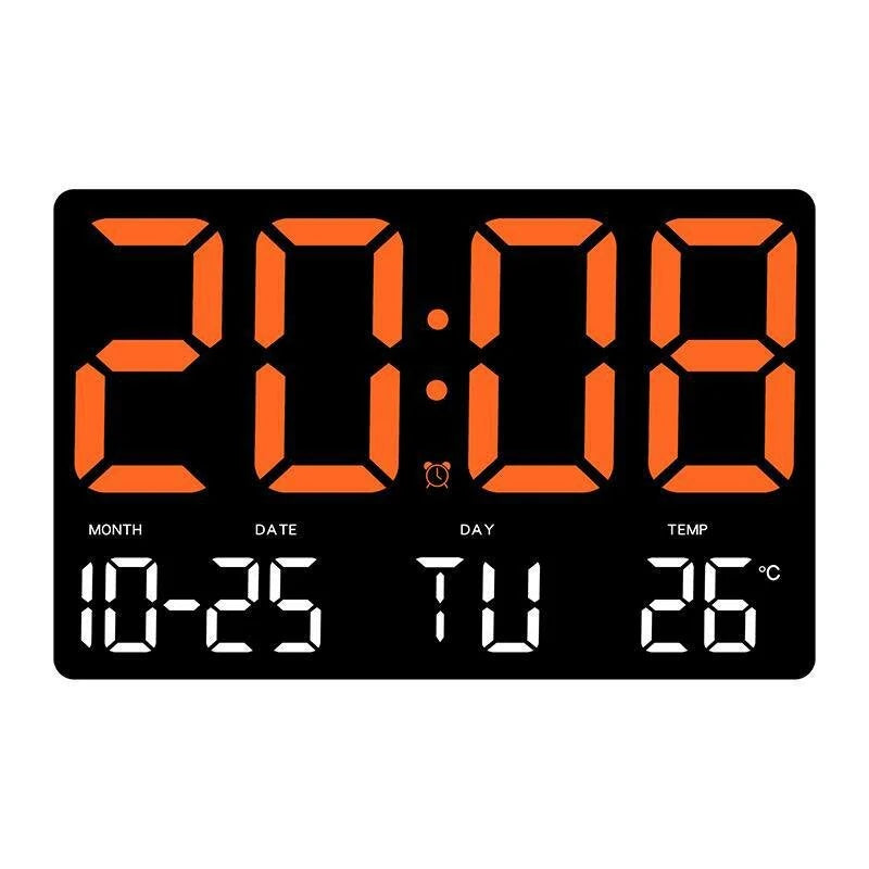 AGSIVO Large Digital Wall Clock Alarm Clock Large LED Display with Remote Control / Adjustable Brightness / Indoor Temperature / Date / Week / 12/24H For Home Office Classroom
