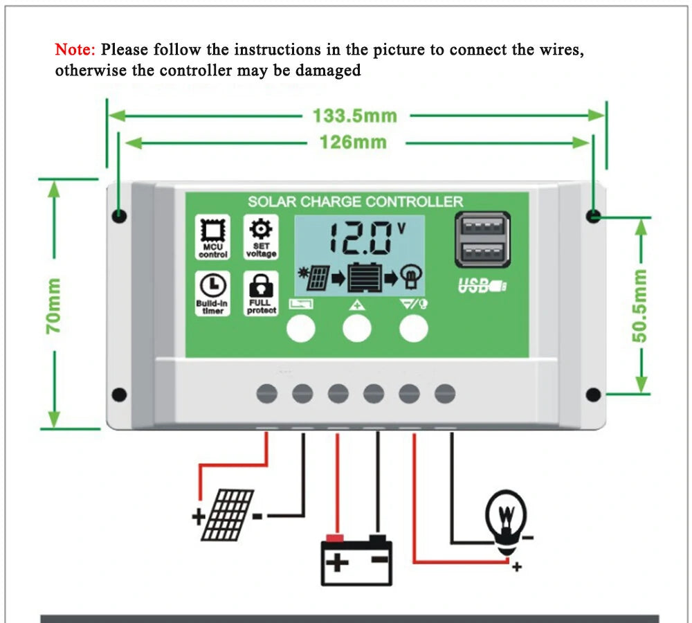 12V 24A 10A 20A 60A PWM Solar Charge Controller LCD Display Support 3 Kinds Battery Type