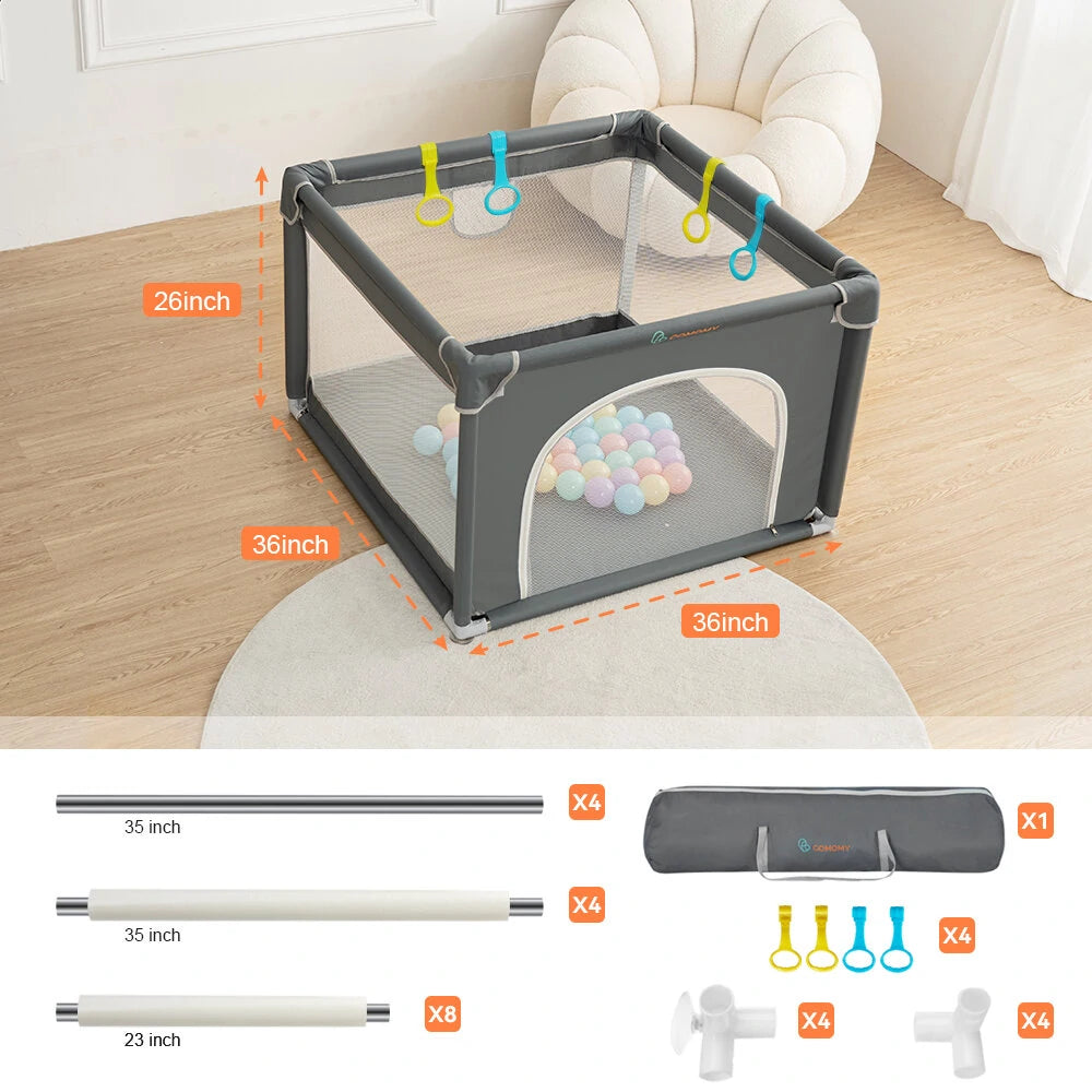 Comomy 150/300D 90X90cm Play Yard Activity Center Gate w/Breathable Mesh Indoor Outdoor