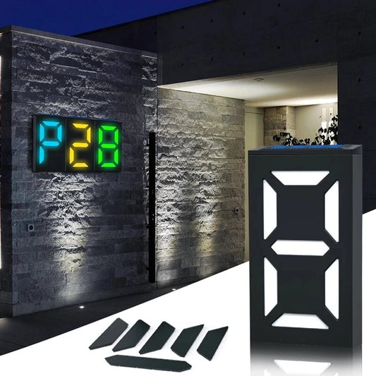 Solar DIY Digital Door Plate Light Led Wall Lamp Door Sign Light Outdoor Decorative Garden Villa