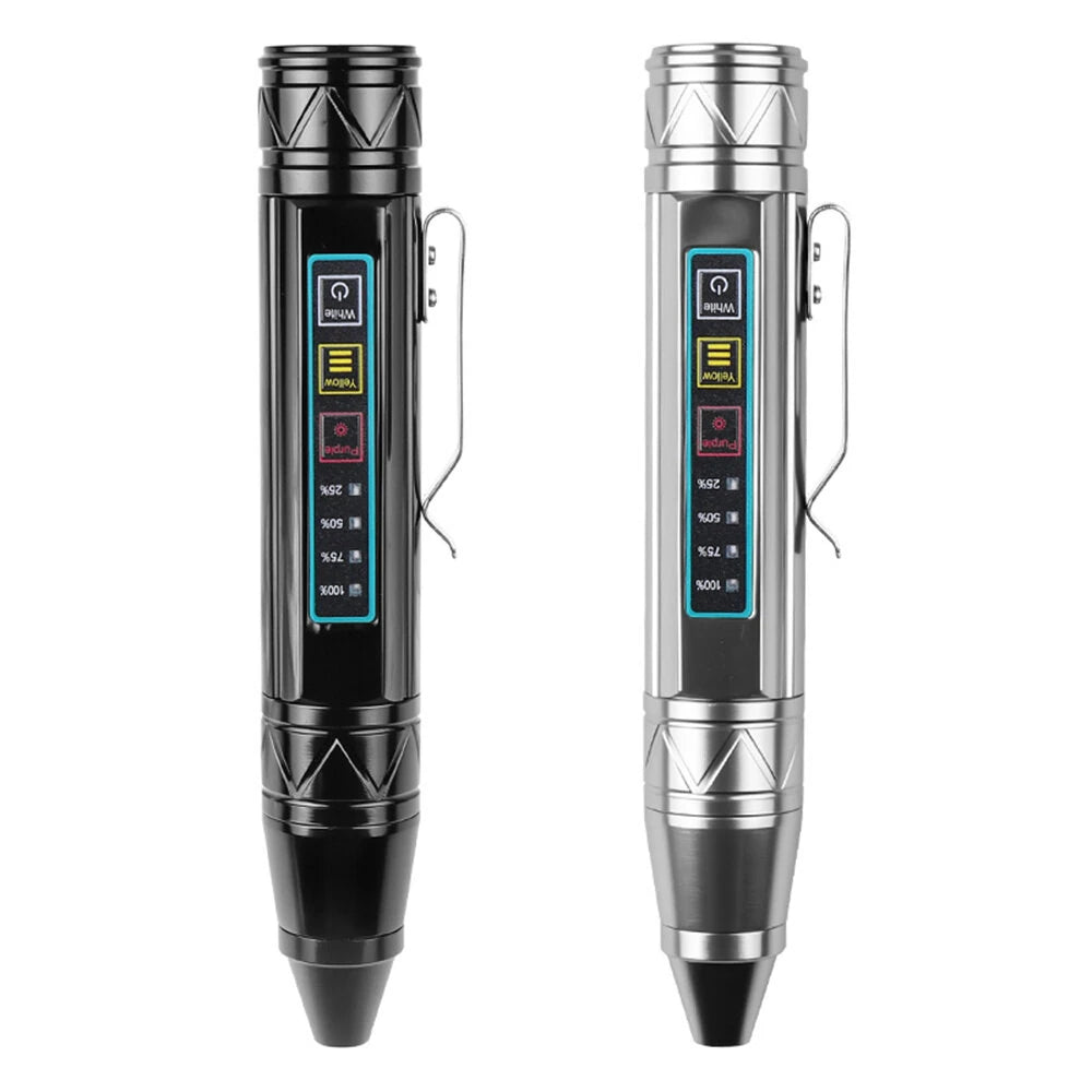 Bikight 4 LED Light Sources Pen Shape Flashlight 365nm+395nm+Yellow+White USB Rechargeable Money Pet Urine Ore Cat Fluorescent Marker Check UV Light Camping Light Inspection Light