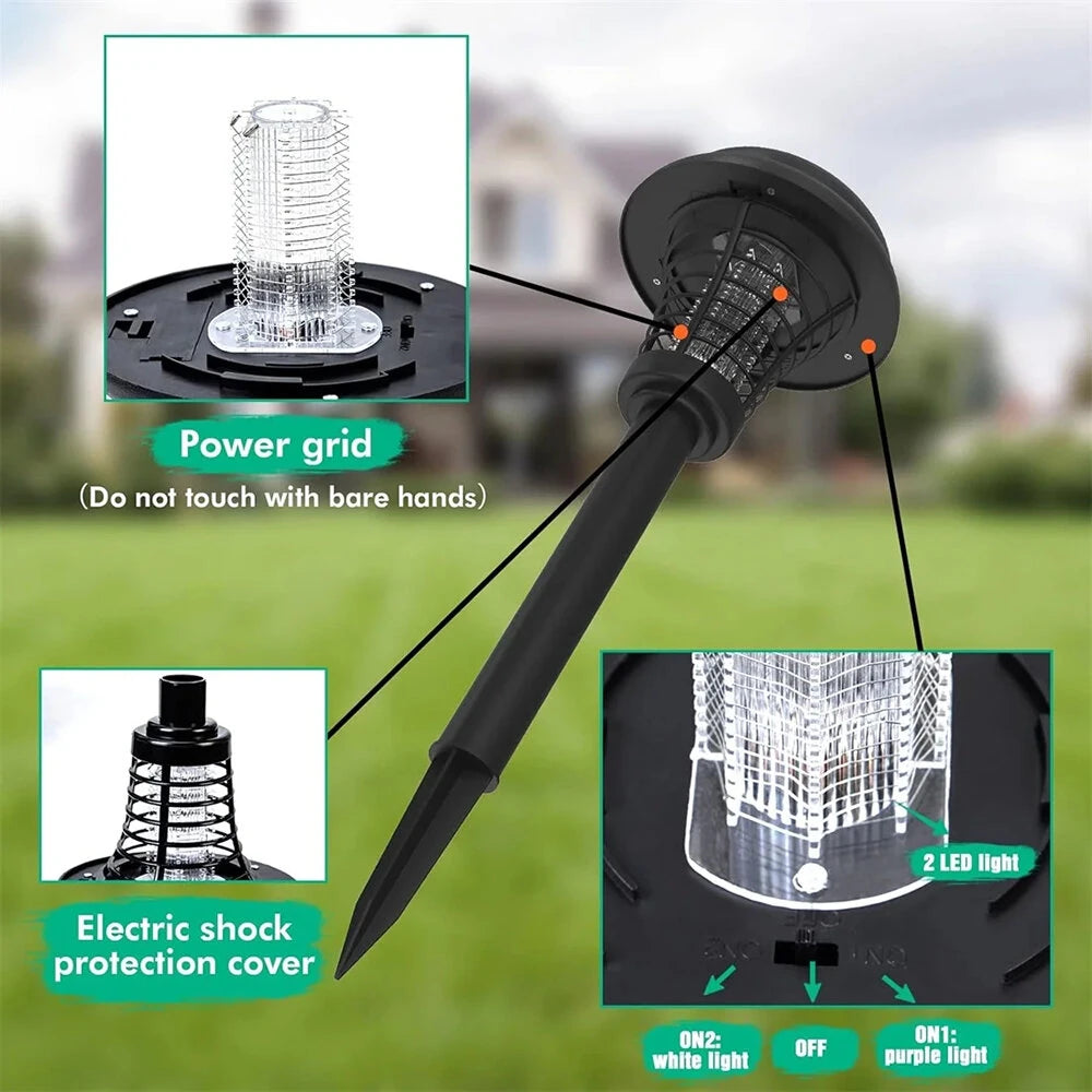 Elfeland Solar Powered Mosquito Killer Lawn Light Outdoor Zapper IP65 Waterproof UV Attraction & Electric Grid for Garden