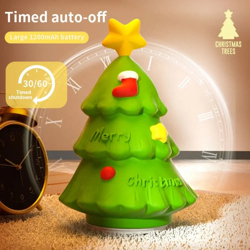 Christmas Tree Style Night Light Holiday Decorations Cute Silicone Lamp Lovely Pat Light Gift for Kids Warm Soft Bedside Home Decoration