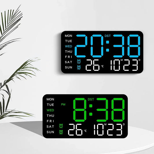 Multi-function LED Digital Wall Clock Borderless Electronic Clock Multifunctional Hanging Standing Clock Simple Digital Clock Display Living Room Wall Clock