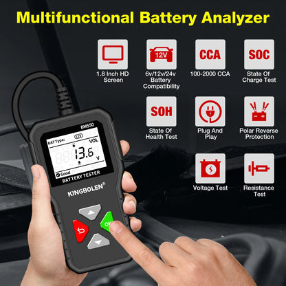Kingbolen BM550 Car Electric Vehicle 6V 12V 24V Multi-Function Intelligent Digital Display Professional Battery Test Diagnosis