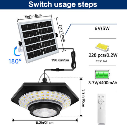 228LED Motion Sensor Solar Pendant Light Outdoor Waterproof with Remote Control 3 Modes Garden Light