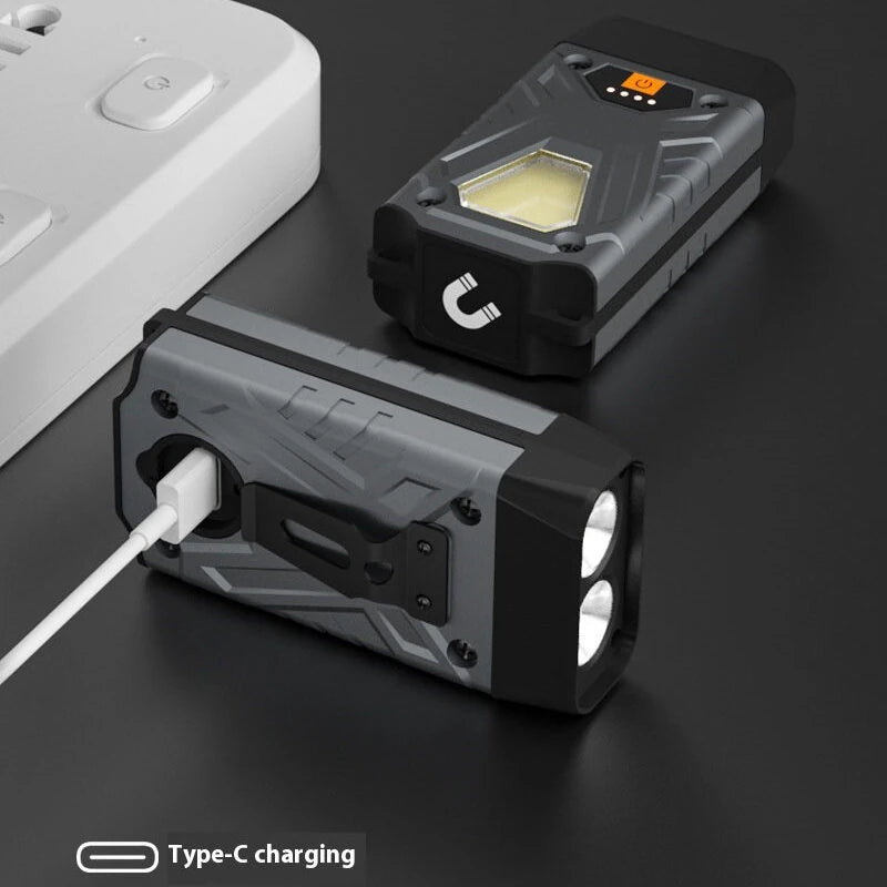 Bikight SD12 Dual Light LED Keychain Flashlight With COB Sidelight Multifunctional Clip Headlamp Magnetic Maintenance Light Outdoor Camping Tent Light USB Rechargeable LED Work Lamp