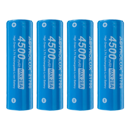 4Pcs Astrolux E2145 4500mAh 28A 3.7V 21700 Li-ion Battery Unprotected High Drain Rechargeable Lithium Power Cell For Jetbeam Nitecore Lumintop Fenix Olight Flashlights RC Toys E-bikes