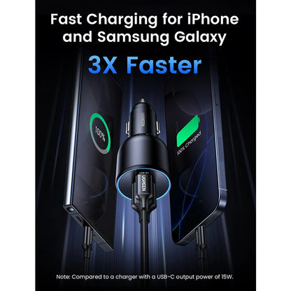 UGREEN 130W USB C Car Charger PD 100W +PD 30W Type C Car Charger Adapter for iPhone 16 16 Plus 16 Pro 16 Pro Max Galaxy S24 S23 Ultra for iPad MacBook