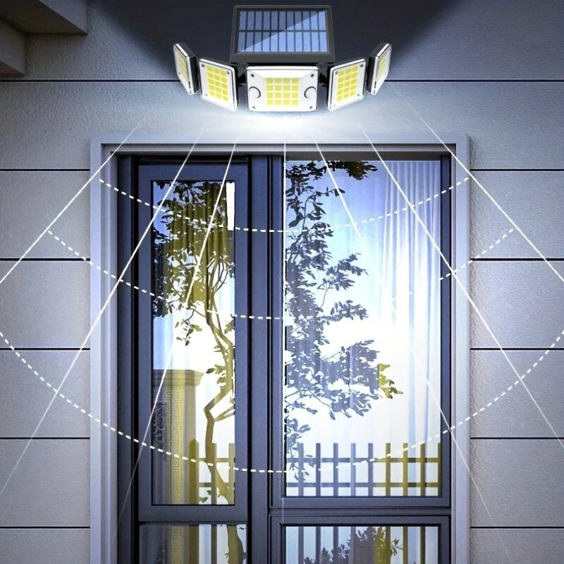 Solar Outdoor Lights Motion Sensor LED Flood Light 280LED 3500 Lumen 3 Modes Waterproof Solar Security Lights With Remote Control Exterior 5  Heads Wall Light