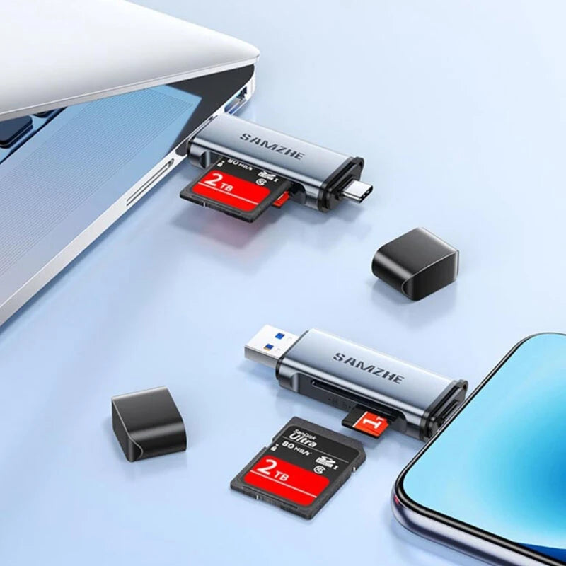 SAMZHE CRS22 USB3.2Gen1 Card Reader USB-A&Type-C Dual Interface OTG Adapter Dongle 5Gbps High Speed SD/TF Dual Slot for Smartphone Laptop Plug and Play