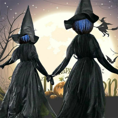 Elfeland 1/3pcs Faceless Voice-Activated Floating Witch Decor with 7-Color Glowing Head & Sound Effects Life-Size Scary Halloween Prop
