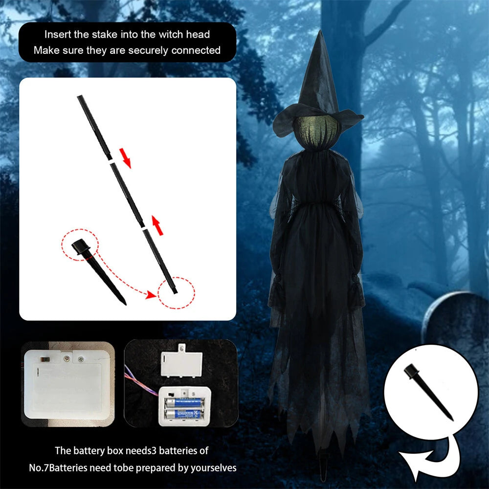 Elfeland 1/3pcs Faceless Voice-Activated Floating Witch Decor with 7-Color Glowing Head & Sound Effects Life-Size Scary Halloween Prop
