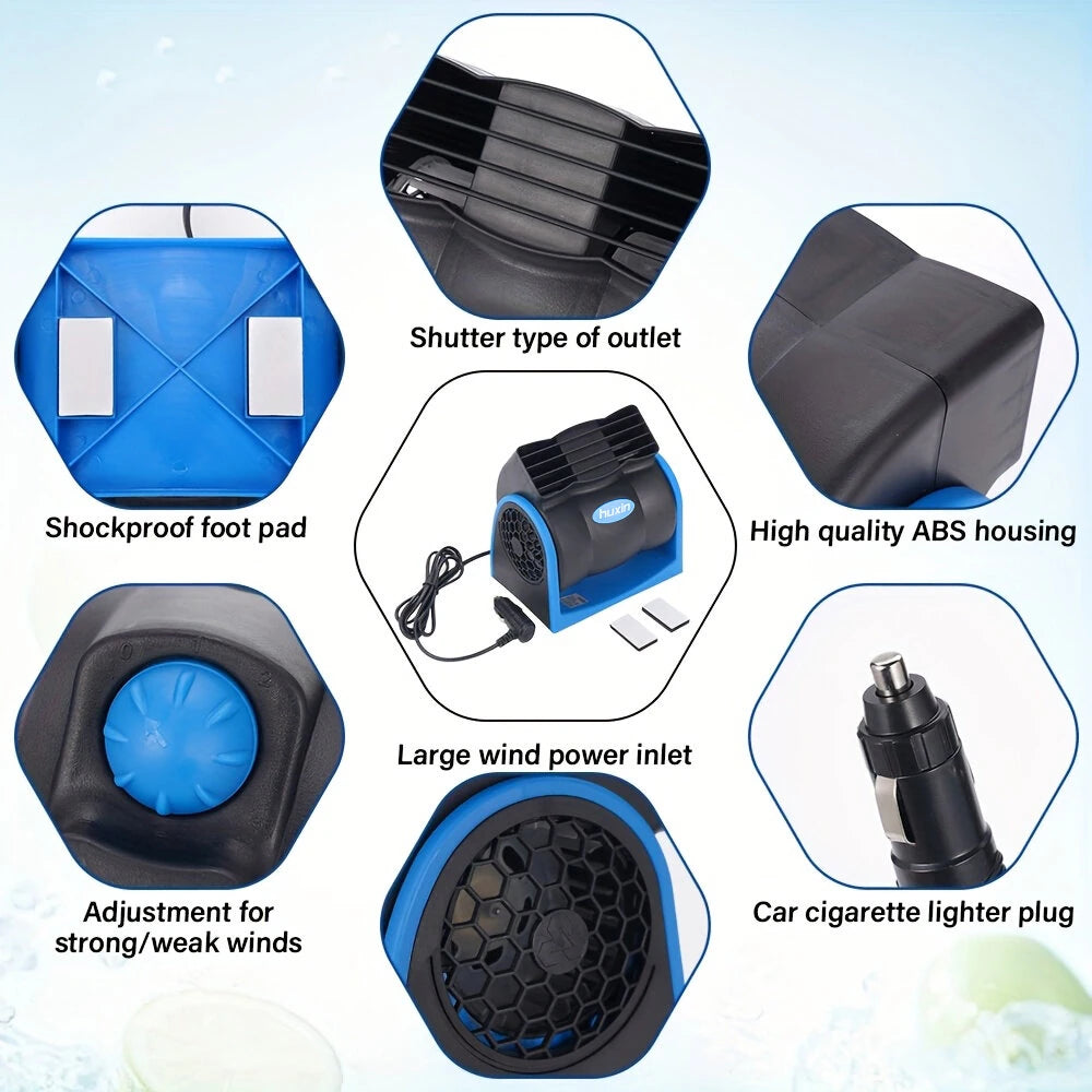 12V Universal Car Bladeless Air Conditioning Fan Car Silent Electric Fan Adjustable Speed Turbo Cooling Cooler Fan