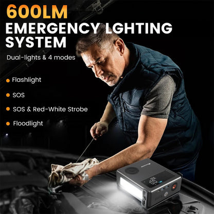 MUDIRO M-JC6 7000A Car Jump Starter with Air Compressor 150PSI PD65W Fast Charge 2 LED Lights Smart Display for Cars Motorcycles 10L Diesel Engines