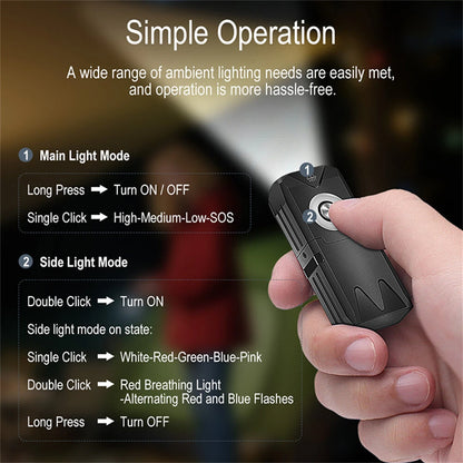 SEEKNITE EV15 650 Lumens Portable Outdoor Emergency Magnetic EDC Flashlight - White Light + RGB Aluminum Alloy Keychain Light with Type-C Rechargeable LED Keychain Light