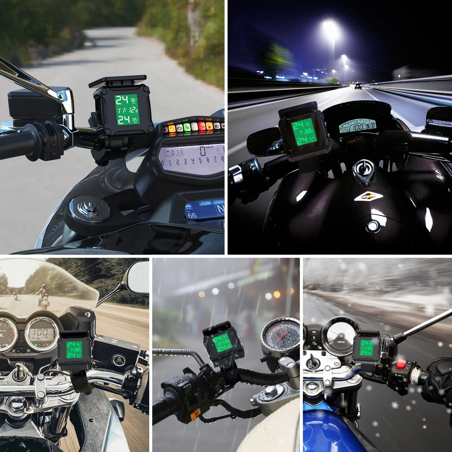 Motorcycle Solar Charge Tyre Temperature Alarm Sensor Tire Pressure Monitoring System Colorful Display Wireless TPMS