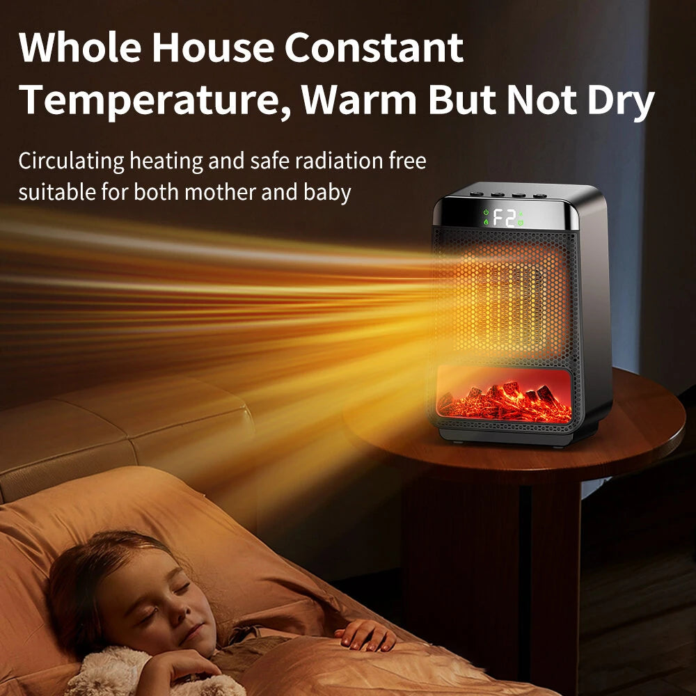 1500W 3D Dynamic Flame Heater PTC Rapid Heating Heater 2 Gear Hot Wind Ambient Light 4 Gears Timing Function for Home Office