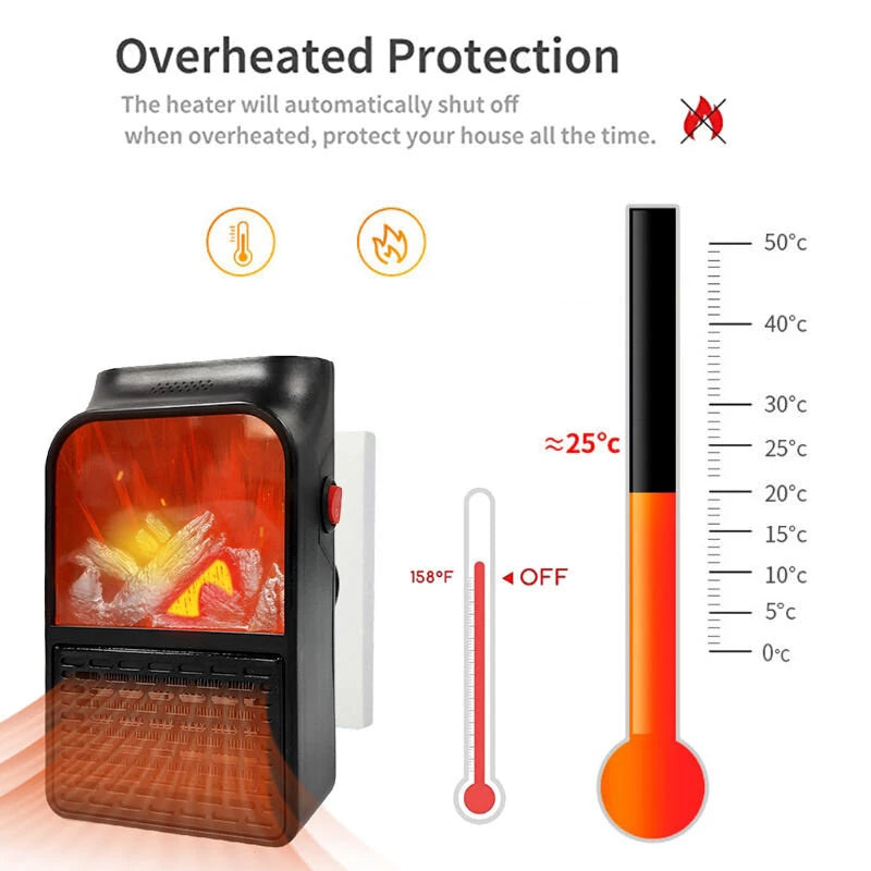 Portable Electric Heater 400W Ceramic Space Heater Plug-in Electric Heater For Home Fan Thermostat Control Fireplace Heater