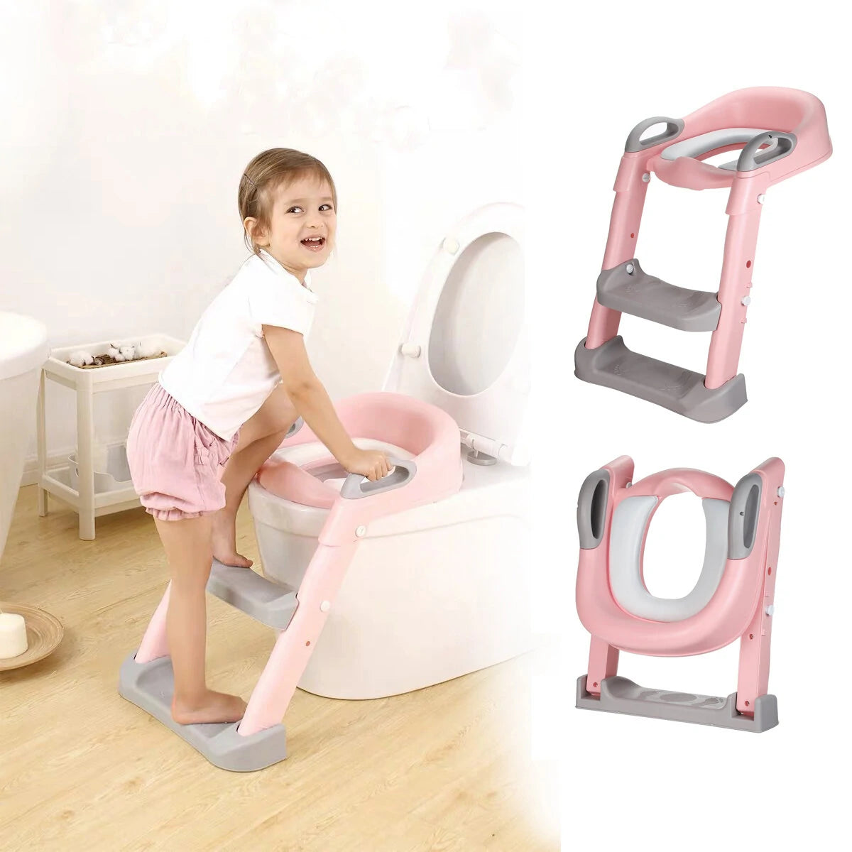 Kids Foldable Auxiliary Toilet Ladder Infant Baby Step Ladder Folding Toilet Child Toilet Ring Supplies